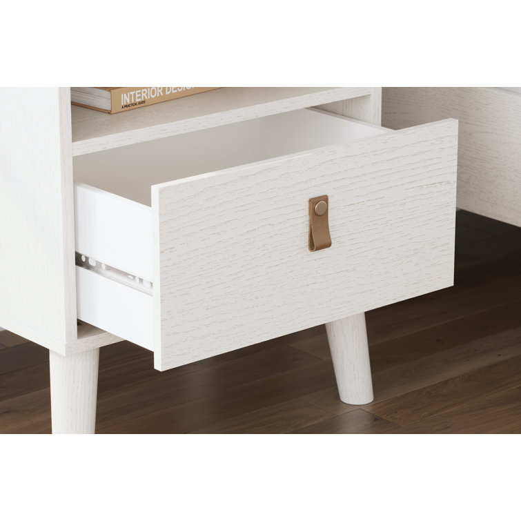 Maximal Minimalism White Nightstand with Customizable Faux Leather Pulls