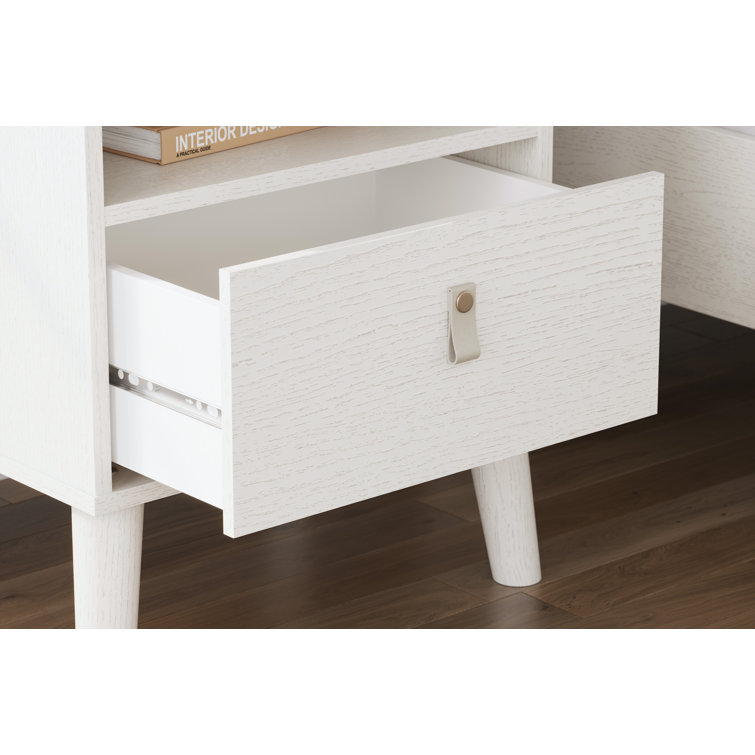 Maximal Minimalism White Nightstand with Customizable Faux Leather Pulls