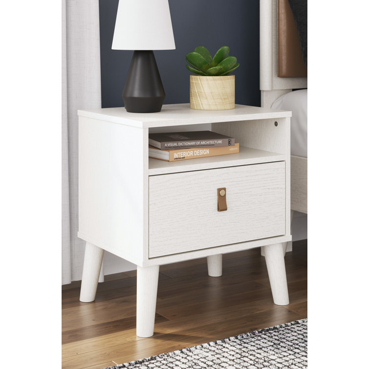 Maximal Minimalism White Nightstand with Customizable Faux Leather Pulls