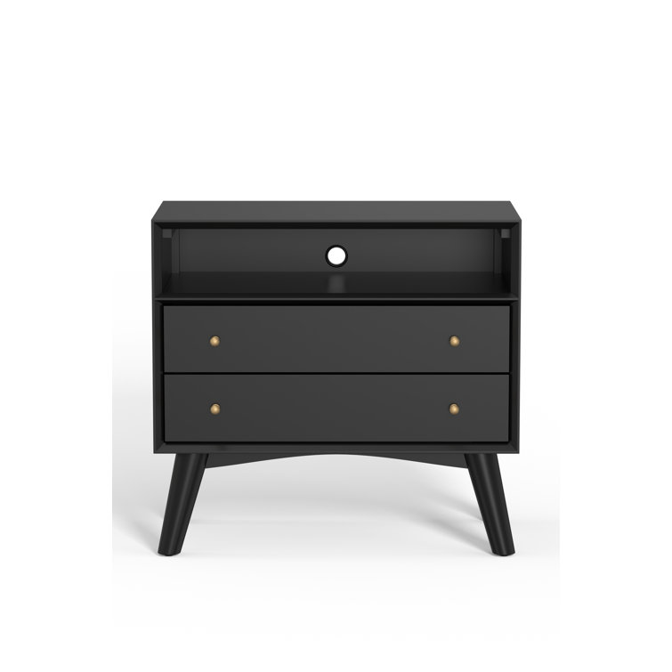Black Mahogany 2-Drawer Nightstand with Shelf