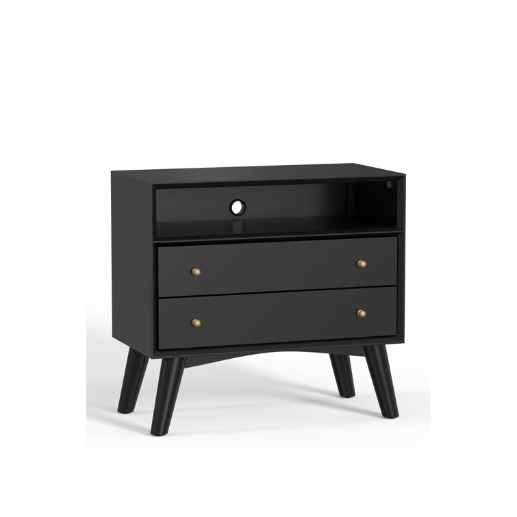 Black Mahogany 2-Drawer Nightstand with Shelf