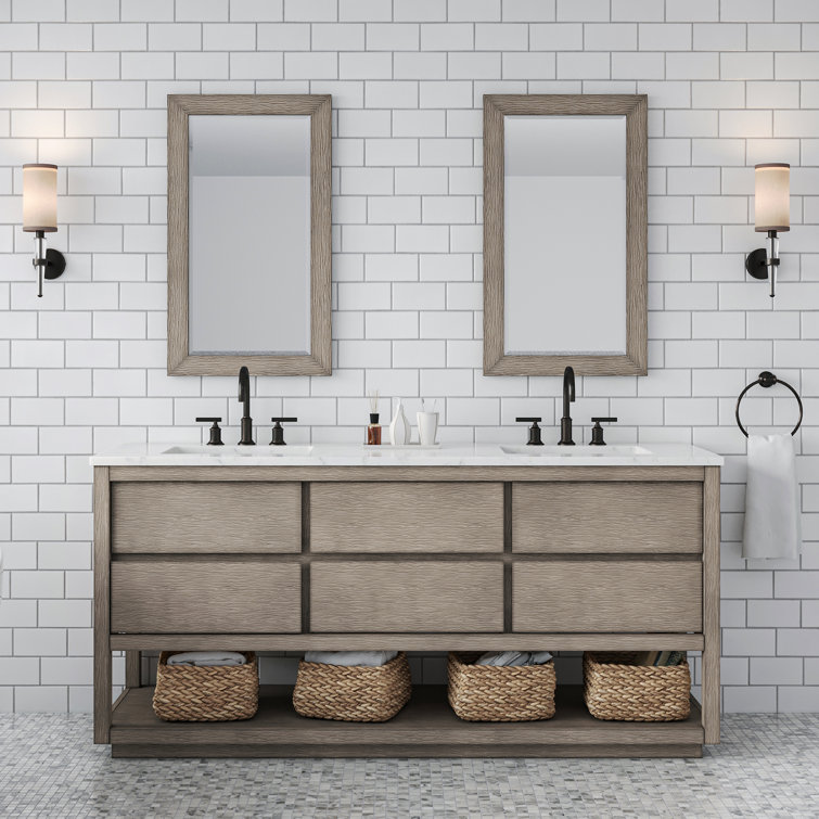 72'' Grey Oak Double Sink Vanity with Carrara Marble Countertop