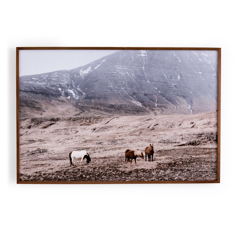Wild Horses Gray and Brown Canvas Print with Walnut Frame