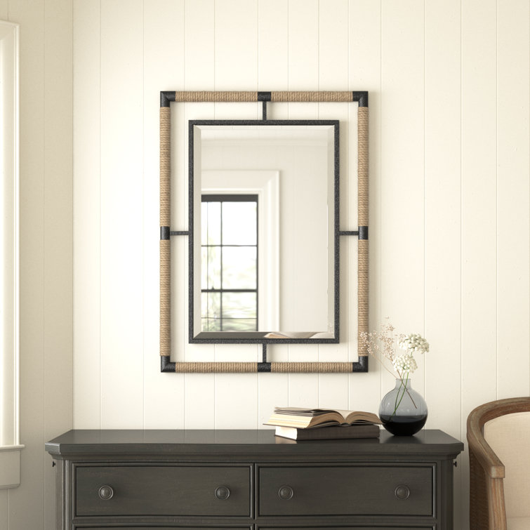 Samara 38'' Black and Natural Iron Wall Mirror