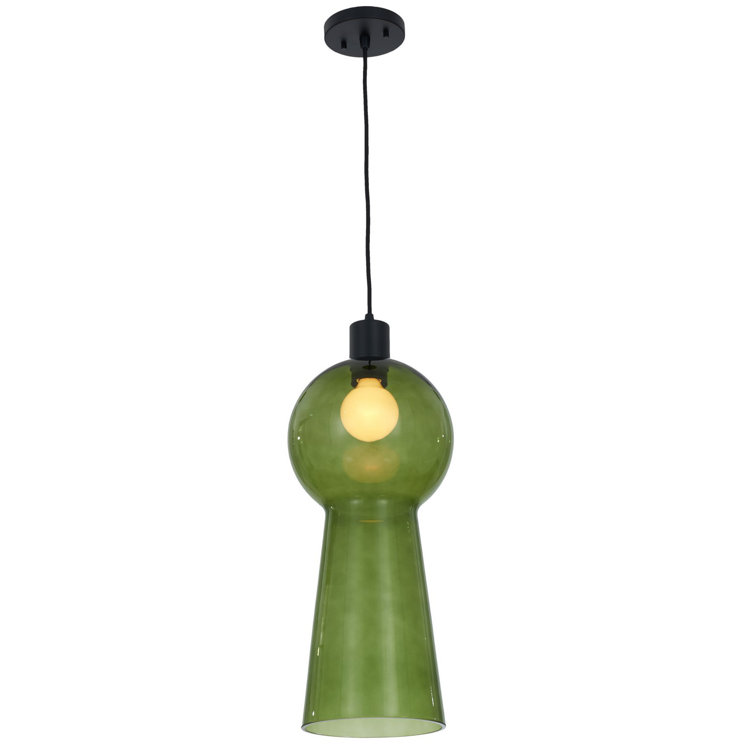 Matte Black and Green Glass Mini Globe Pendant Light
