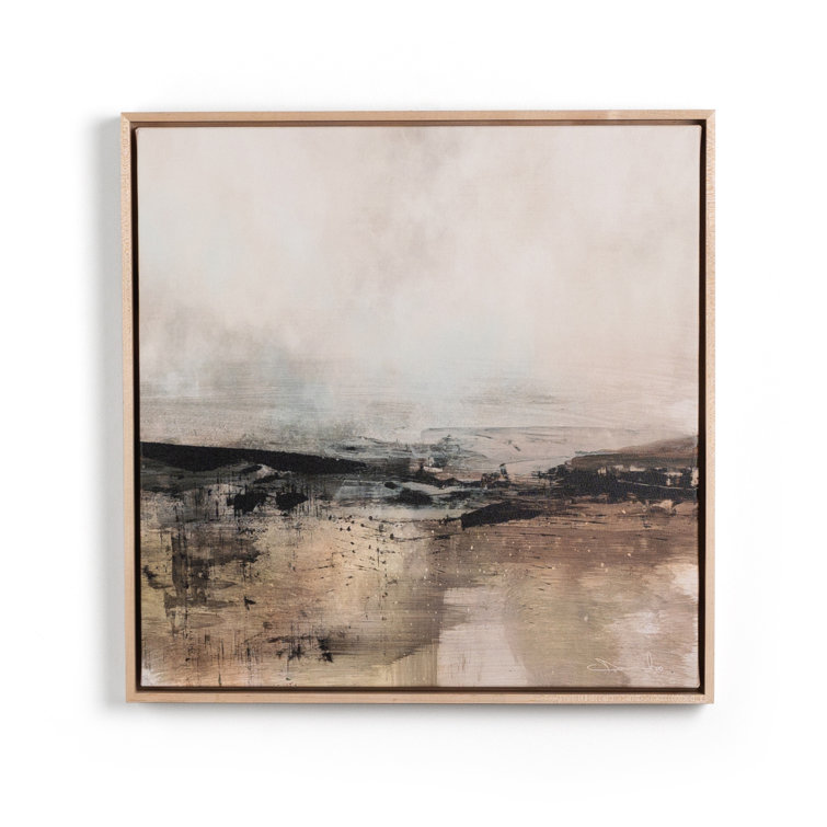 Distant Forest Landscape Print on Canvas with Maple Frame