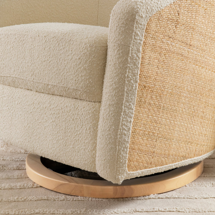 Ivory Boucle Swivel Glider with Cane and Light Wood Base