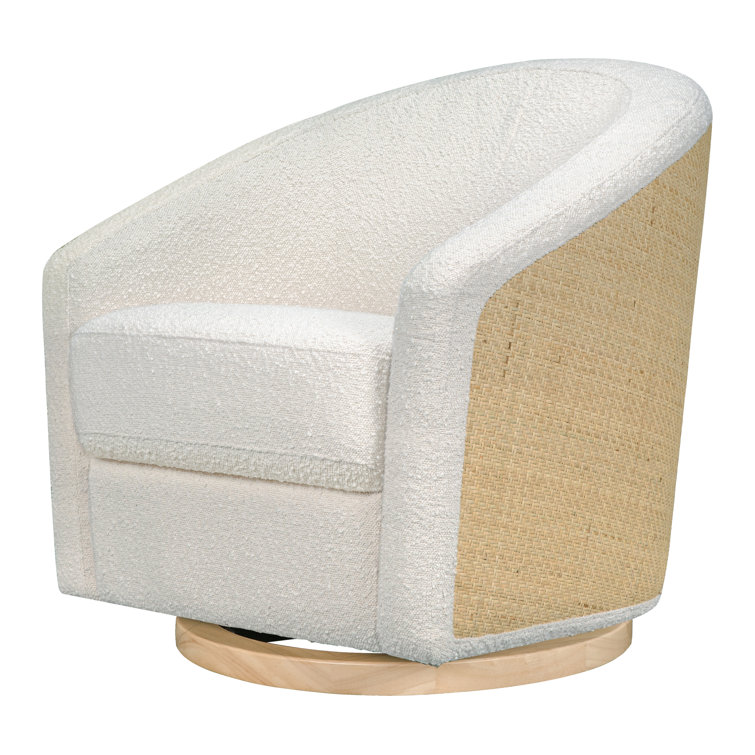 Ivory Boucle Swivel Glider with Cane and Light Wood Base