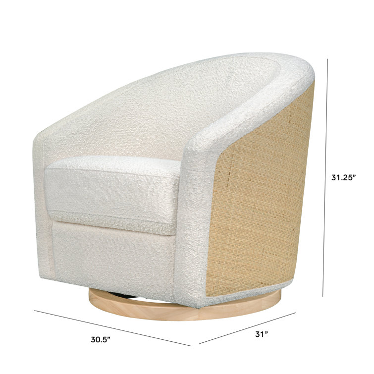 Ivory Boucle Swivel Glider with Cane and Light Wood Base