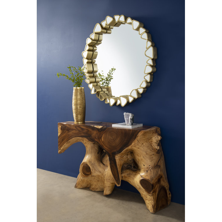 43" Contemporary Pebble Gold Round Wood Accent Mirror