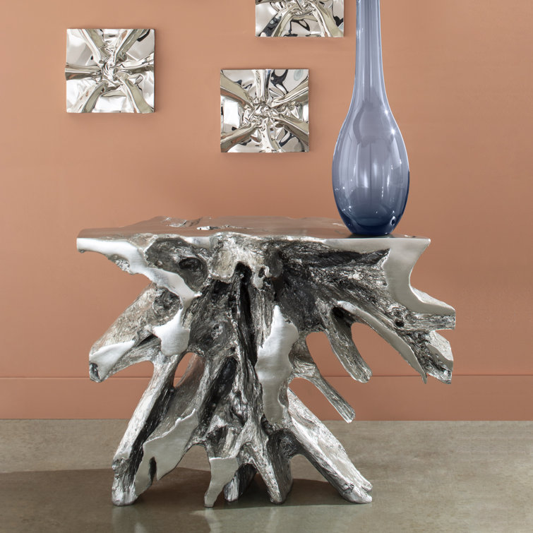 Luxe Silver Leaf Rectangular Console Table with Storage