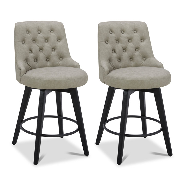 White Faux Leather Swivel Counter Stools with Black Legs