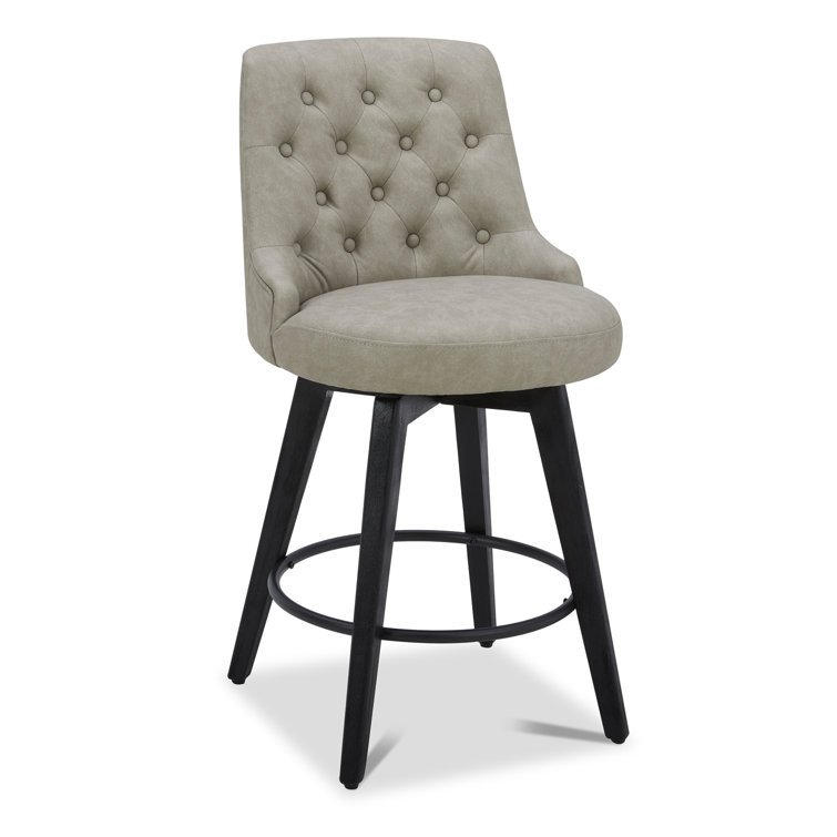 White Faux Leather Swivel Counter Stools with Black Legs