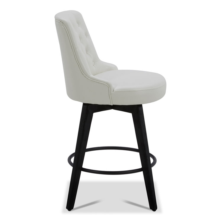 White Faux Leather Swivel Counter Stools with Black Legs