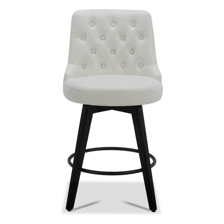 White Faux Leather Swivel Counter Stools with Black Legs