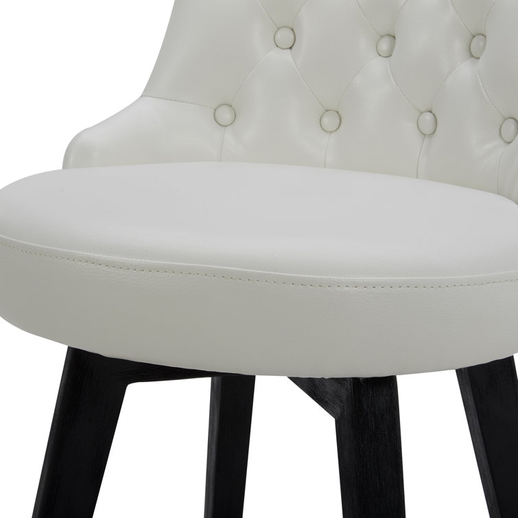 White Faux Leather Swivel Counter Stools with Black Legs