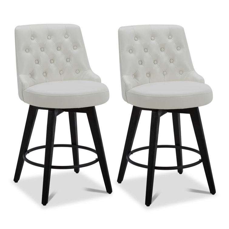 White Faux Leather Swivel Counter Stools with Black Legs