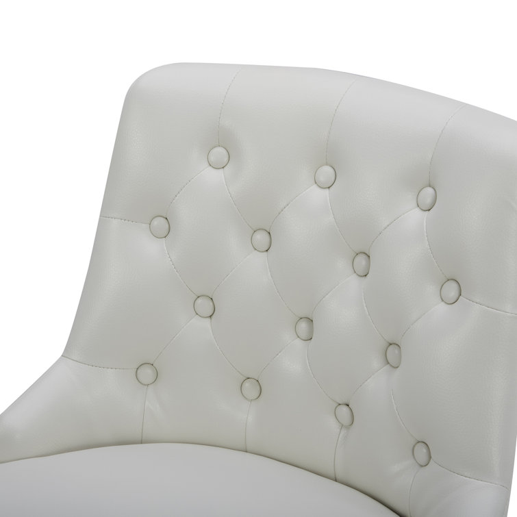 White Faux Leather Swivel Counter Stools with Black Legs