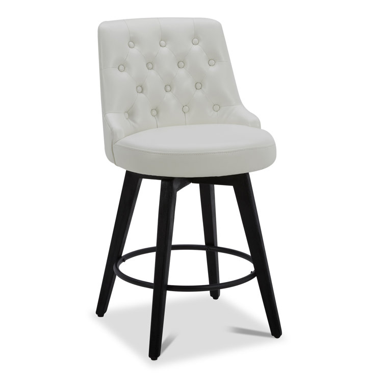 White Faux Leather Swivel Counter Stools with Black Legs