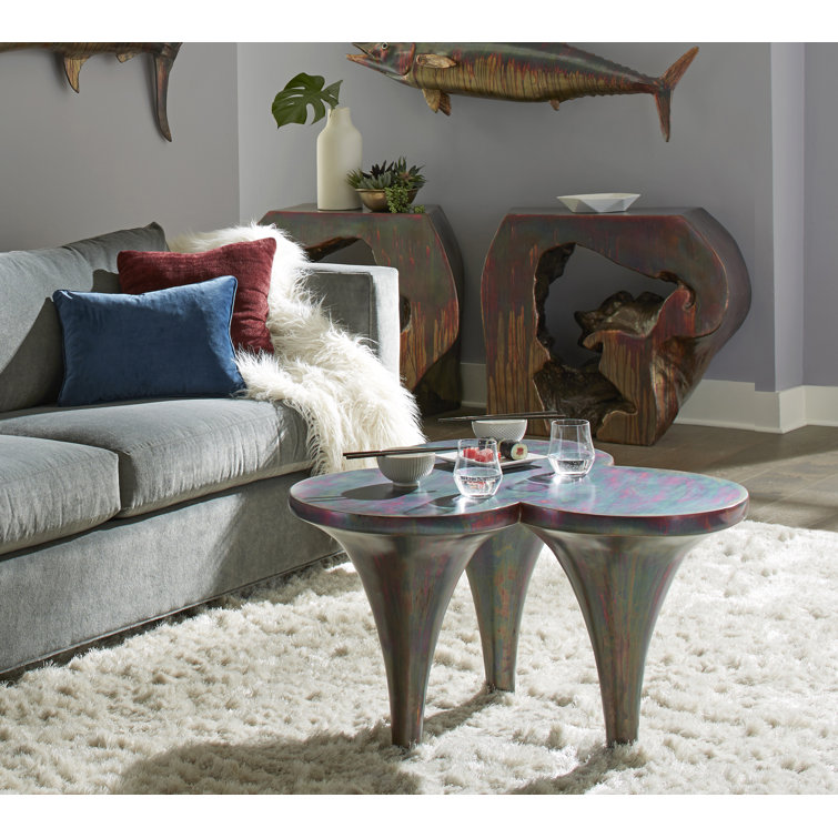 Marley Triangular Copper Finish Wood Coffee Table