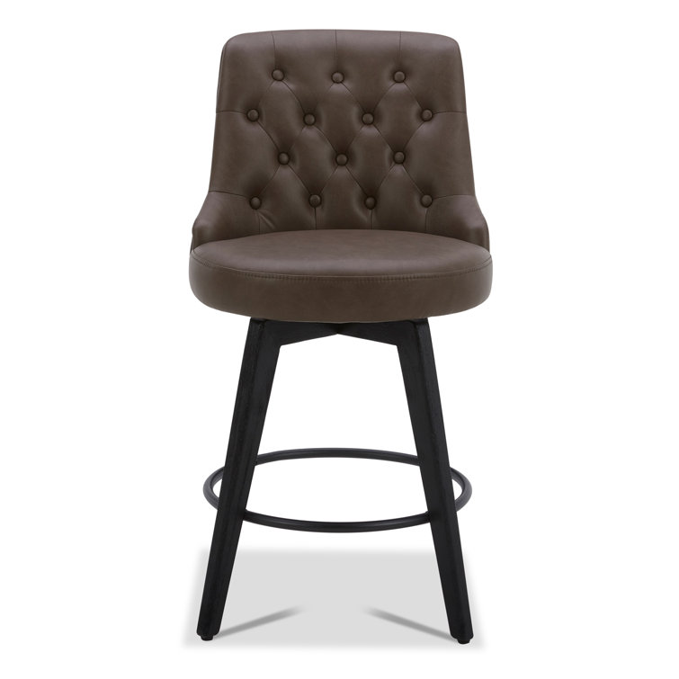 White Faux Leather Swivel Counter Stools with Black Legs