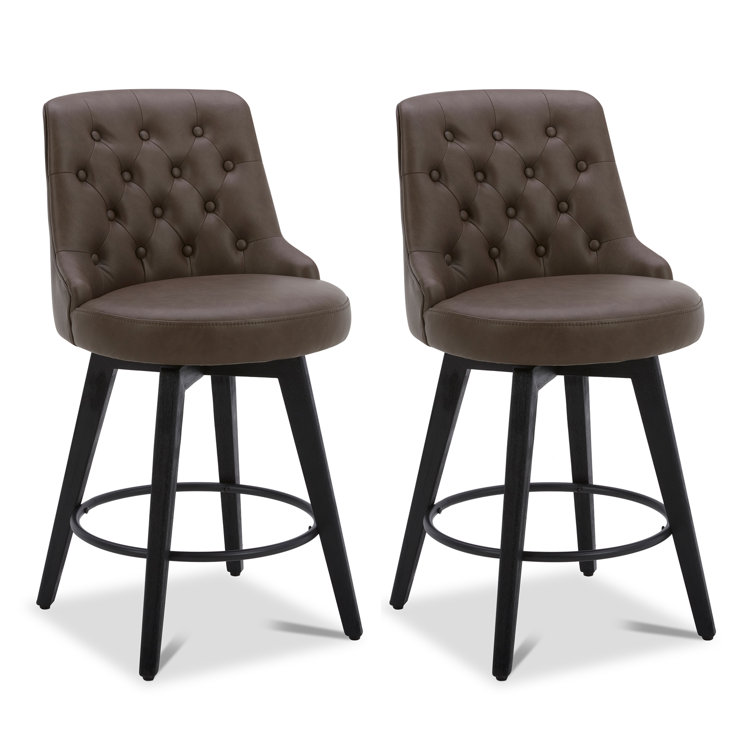White Faux Leather Swivel Counter Stools with Black Legs