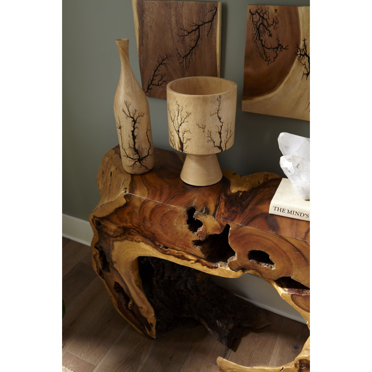 Contemporary Brown 13" Mango Wood Lightning Table Vase