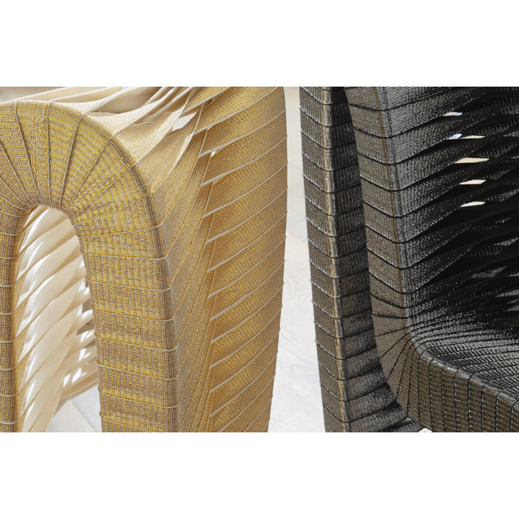 Contemporary Gold Woven Wood-Metal High Side Chair