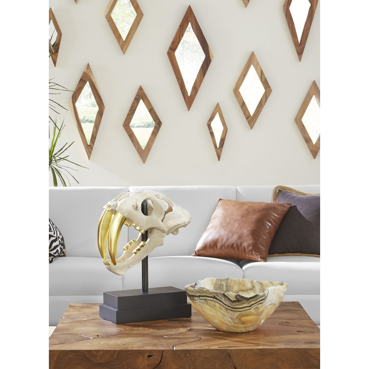 Beige Natural Wood 10"x20" Contemporary Diamond Accent Mirror
