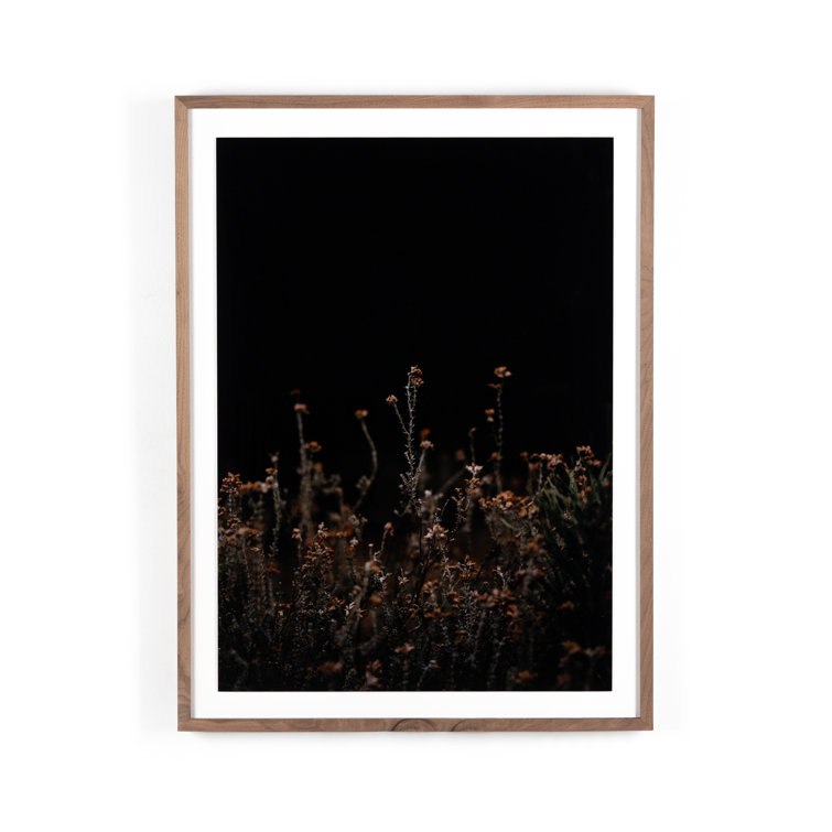 Escape I Black Floral Poster with Walnut Frame