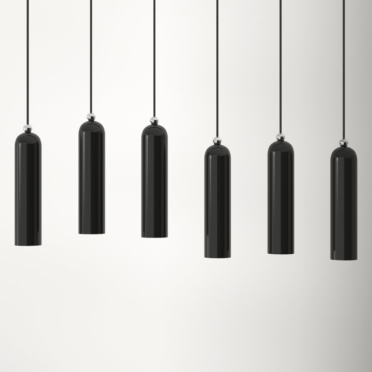 Shiny Black 6-Light Steel Kitchen Island Pendant