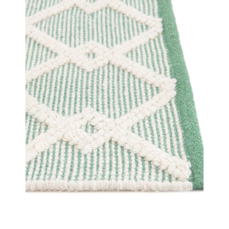 Mint Green Geometric Hand-Knotted Wool Square Rug
