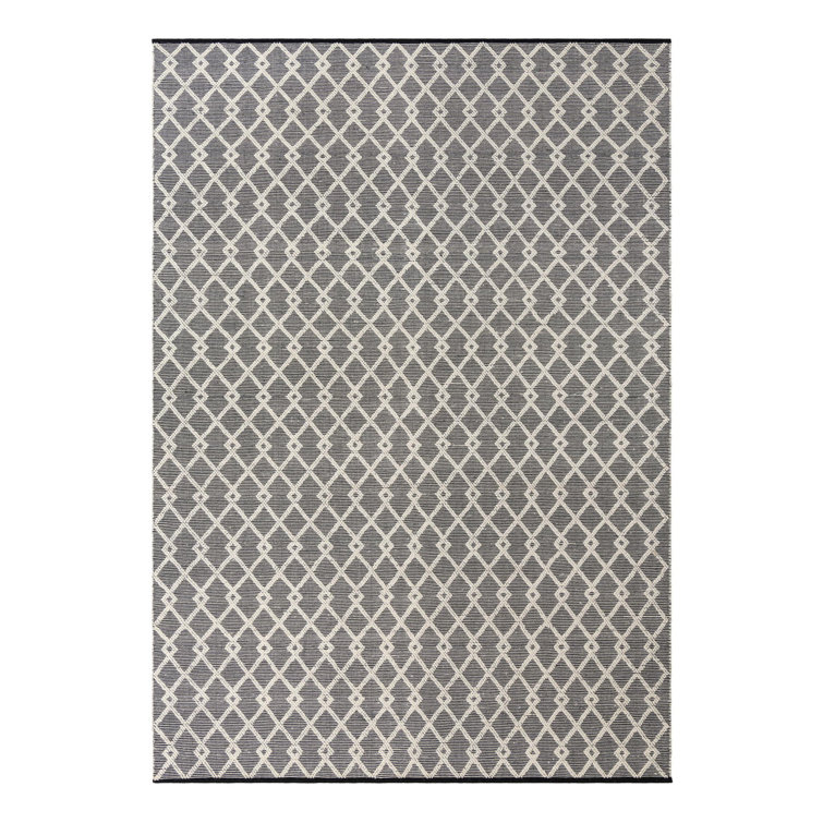 Gray and White Geometric Wool Area Rug