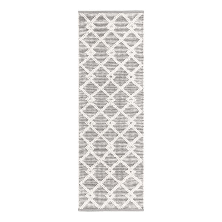 Gray Geometric Hand-Knotted Wool Runner Rug 2' x 6'1"