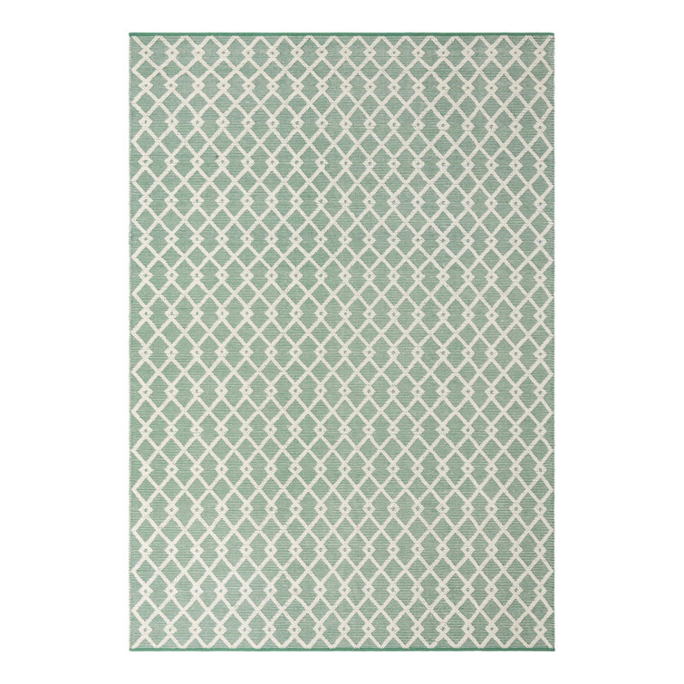 Mint Green Geometric 10' x 14' Hand-Knotted Wool Rug