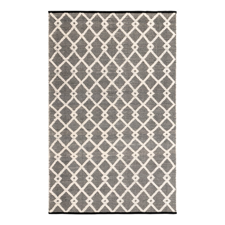 Blackberry and Ivory Geometric Wool Area Rug 5'1" x 8'