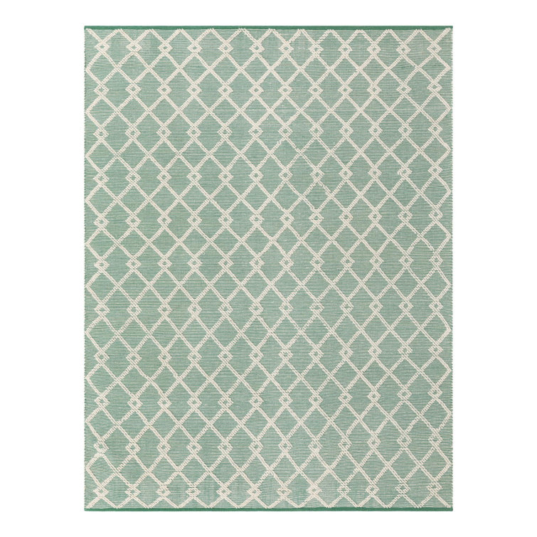 Mint Green Geometric Hand-Knotted Wool Square Rug