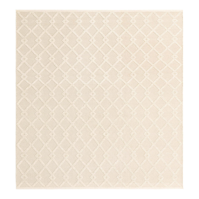 Vanilla Bean Geometric Hand-Knotted Wool Square Rug