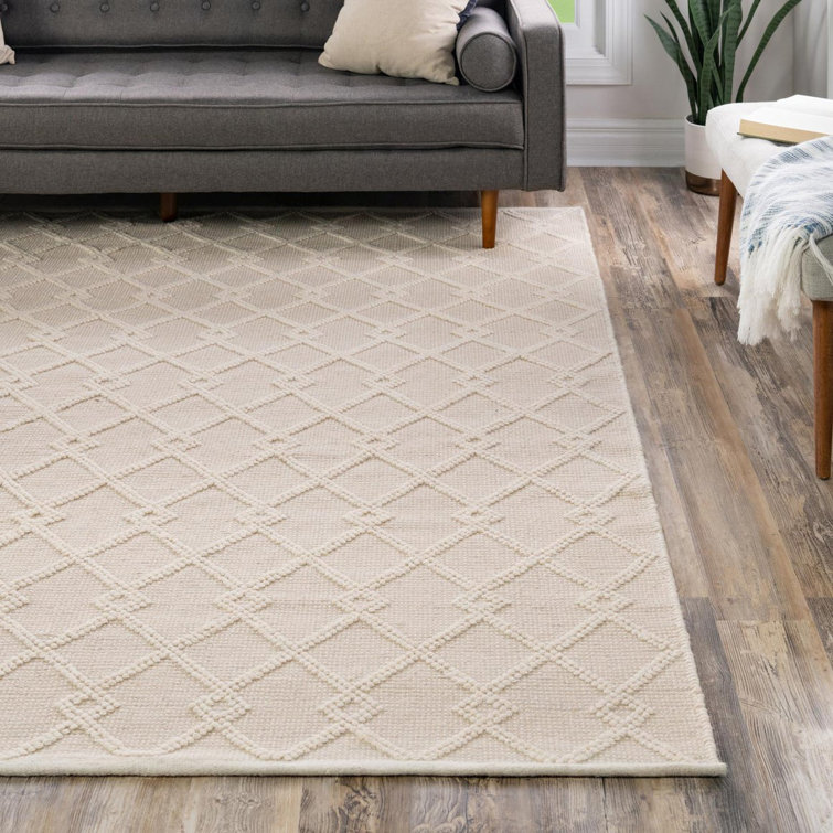 Vanilla Bean Geometric Hand-Knotted Wool Square Rug