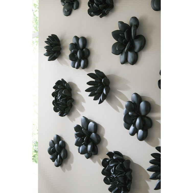 Compact Matte Black Succulent Floral Wall Sculpture