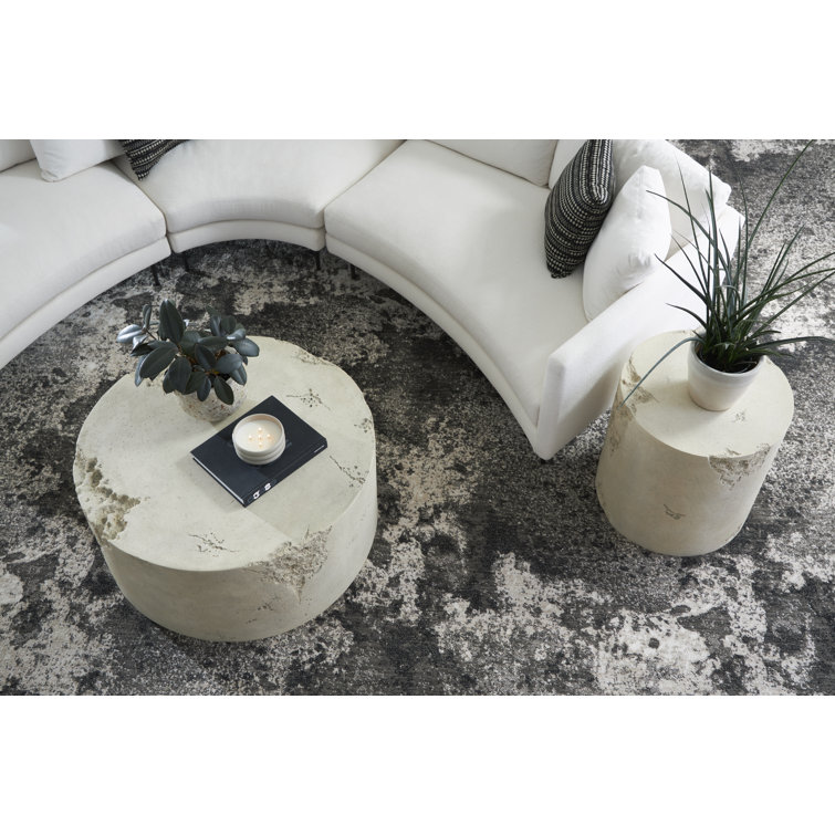 39" Beige Round Roman Stone Outdoor Coffee Table