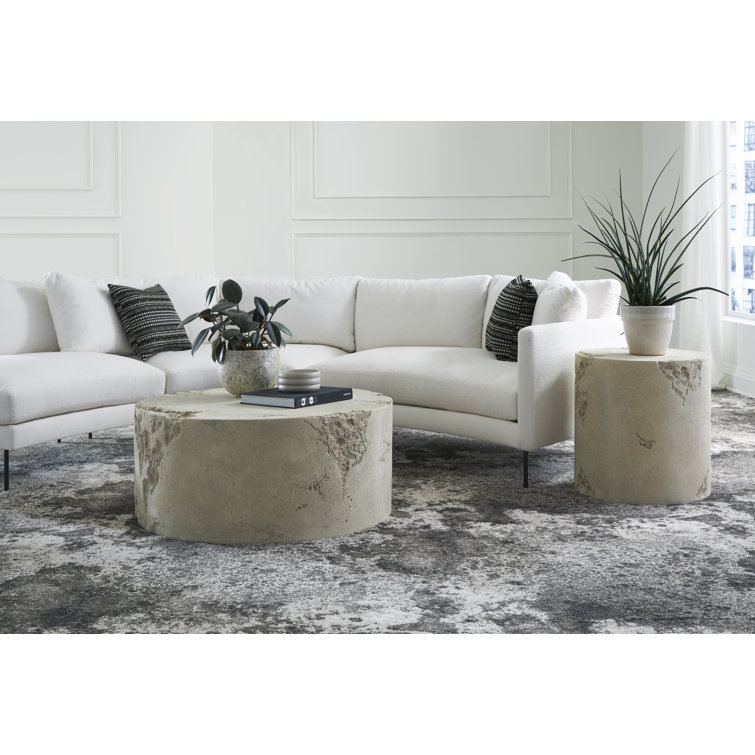39" Beige Round Roman Stone Outdoor Coffee Table