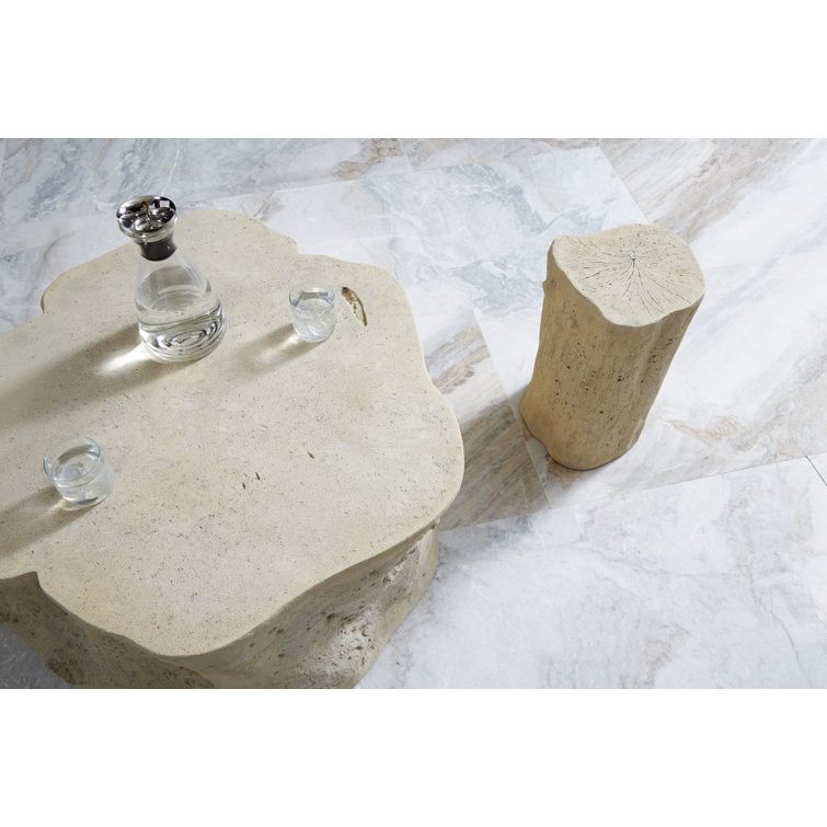 Small Roman Stone Composite Log Stool for Outdoor Use