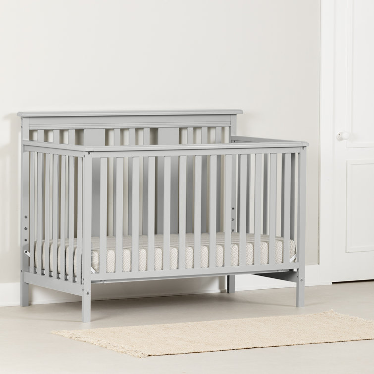 Soft Gray 2-in-1 Convertible Baby Crib with Toddler Rail