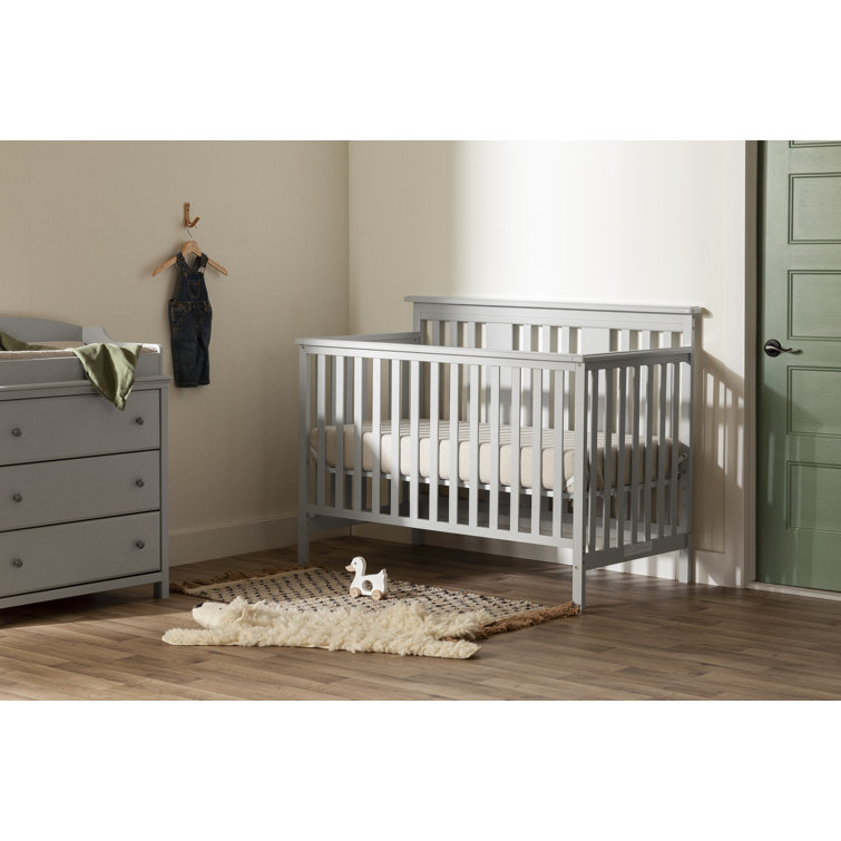 Soft Gray 2-in-1 Convertible Baby Crib with Toddler Rail