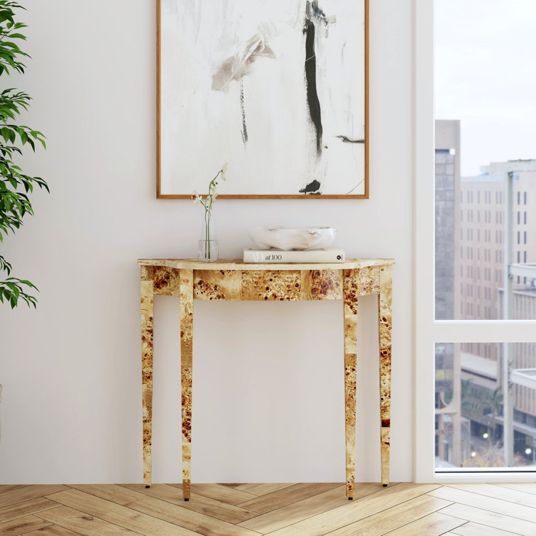 Chester 36" Honey Burl Wood Demilune Console Table