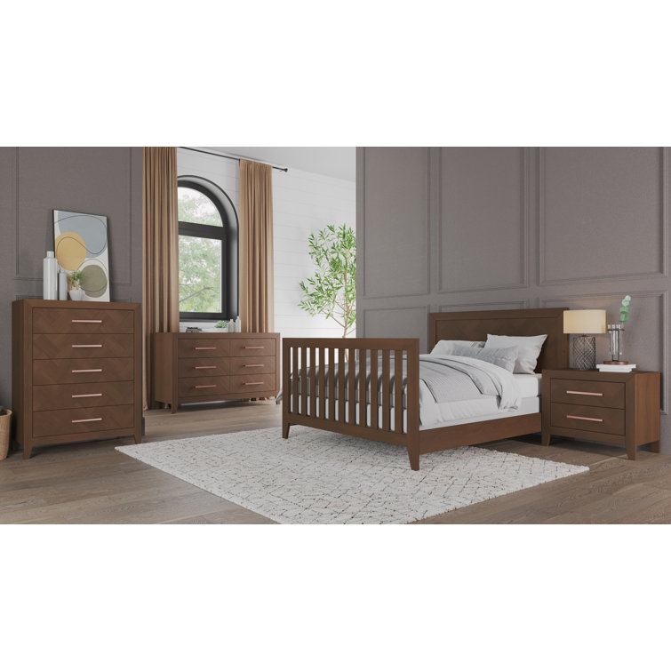 Kieran Transitional Toasted Chestnut 5-Drawer Chest with Herringbone Pattern