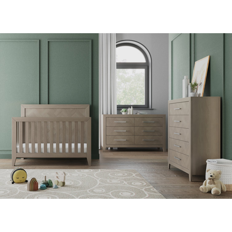 Crescent Gray Farmhouse Double Dresser with Herringbone Pattern