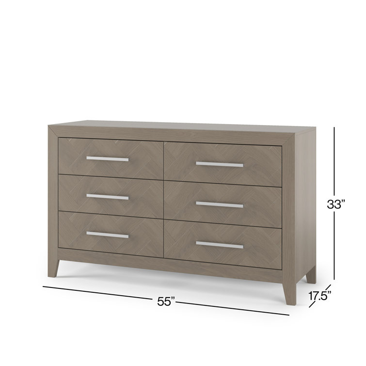 Crescent Gray Farmhouse Double Dresser with Herringbone Pattern