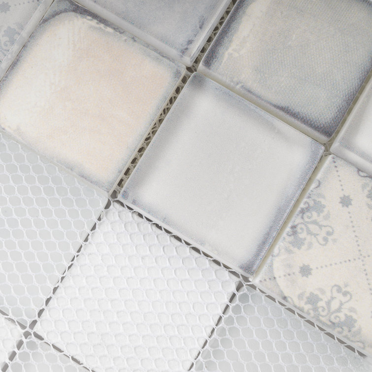 Soft White 2'' x 2'' Glass Mosaic Wall Tile Sheet